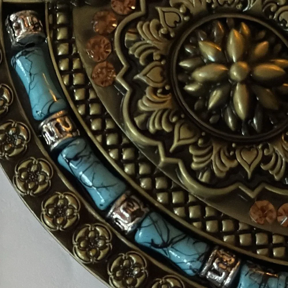 Western Cowboy Style Metal Buckle – Ornate Design with Turquoise Accents